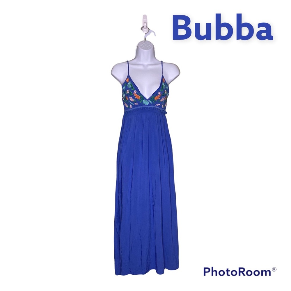 Bubba Royal Blue Empire Waist PomPoms Embroidery Beach Cover Maxi Sundress XS